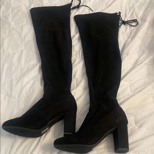 Sleek Black Over the Knee Boots with Stretchy Shaft and Block Heel